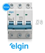 Kit 4 Disjuntores Tripolar 3 Polos 100a Termomagnético Curva C Elgin - Imagem 2