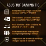 Notebook Asus Tuf Gaming F16 Fx608jhr Nvidia Rtx 5050 Intel Core I7 14650hx 16gb Ram 512gb Ssd Windows 11 Home Tela 16 165hz Nível Ips Cinza - Rv016w - Imagem 2