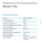 Disjuntor Bipolar Elgin Curva C Duplo 2 Polos 70a Amperes - Imagem 3