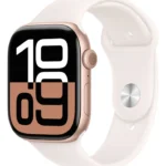 Apple Watch Series 10 GPS + Cellular • Caixa cor de ouro rosa de alumínio – 46 mm • Pulseira esportiva blush-clara – M/G