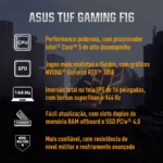 Notebook Asus Tuf Gaming F16 Fx607vj Nvidia Rtx 3050 Intel Core 5 210h 16gb Ram 512gb Ssd Windows 11 Home Tela 16 Nível Ips 144hz Cinza - Rl007w - Imagem 2