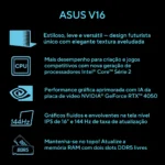 Notebook Asus V16 V3607vu Nvidia Rtx 4050 Intel Core 5 210h 16gb Ram 512gb Ssd Windows 11 Home Tela 16 Led Fhd 144hz Nível Ips Black - Rp306w - Imagem 2
