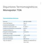Disjuntor Monopolar Termomagnético 1 Polo 70a - Elgin - Imagem 3