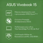 Notebook ASUS Vivobook 15 M1502YA AMD Ryzen 7 5825U 16GB Ram 1TB SSD Linux KeepOS 15,6" FHD Cool Silver - NJ613 - Imagem 2