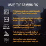 Notebook Asus Tuf Gaming F16 Fx607vj Nvidia Rtx 3050 Intel Core 5 210h 16gb Ram 512gb Ssd Linux Keepos Tela 16 Nível Ips 144hz Cinza - Rl015 - Imagem 2