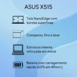Notebook Asus X515 Intel Celeron Dual Core N4500 4GB Ram 128GB SSD Windows 11 Home Tela 15,6 Slate Grey - X515KA-BR309WS - Imagem 3