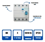 Disjuntor Diferencial Elgin Idr/dr 25a 30ma Tetrapolar 4polo - Imagem 3